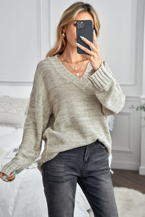 V Neck Drop Shoulder Knitted Sweater